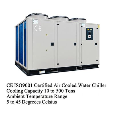 CE ISO9001 bersertifikat Air Cooled Water Chiller Kapasitas pendinginan 10 sampai 500 ton Kisaran suhu sekitar 5 sampai 45 derajat Celcius